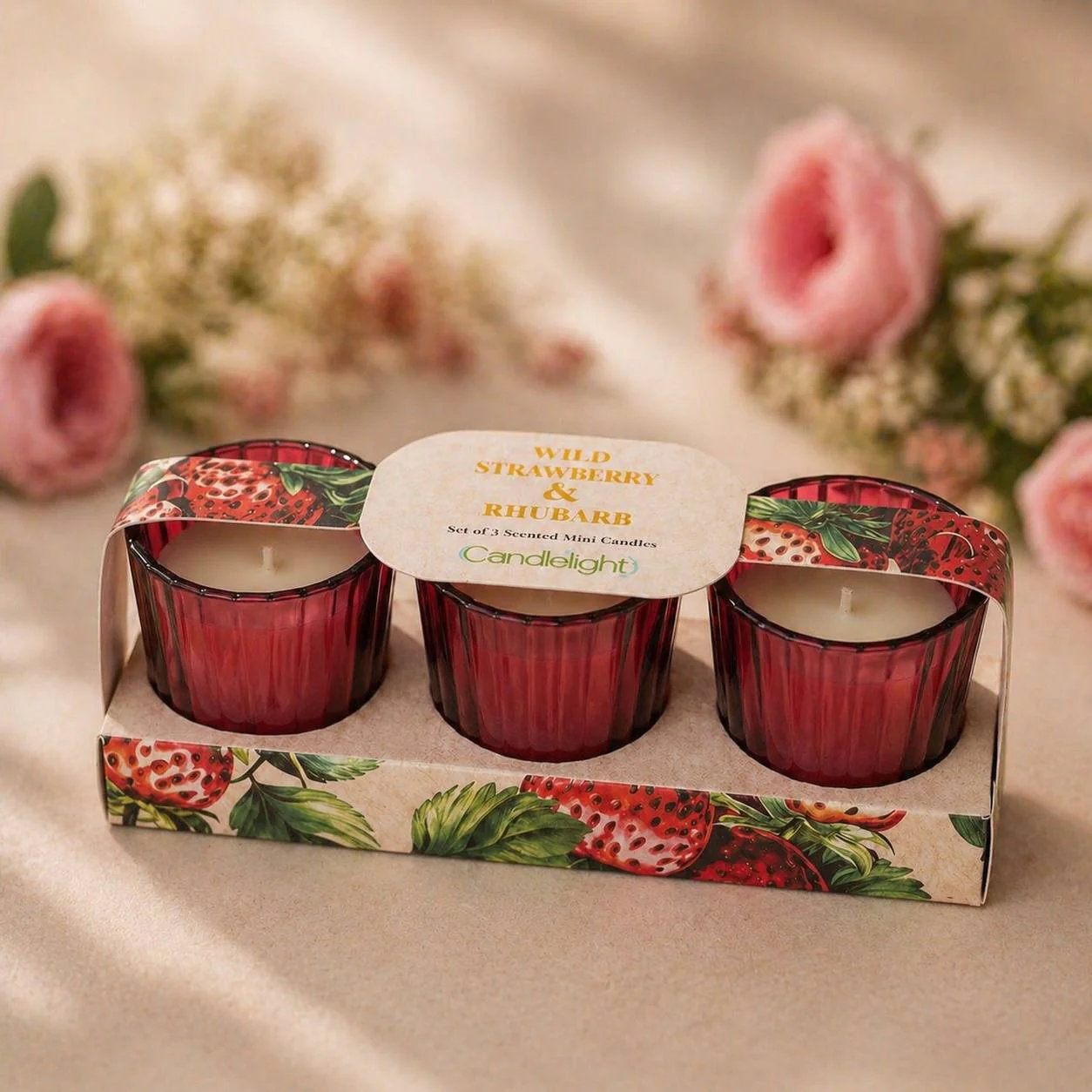 Set of Three Votives - Wild Strawberry & Rhubarb